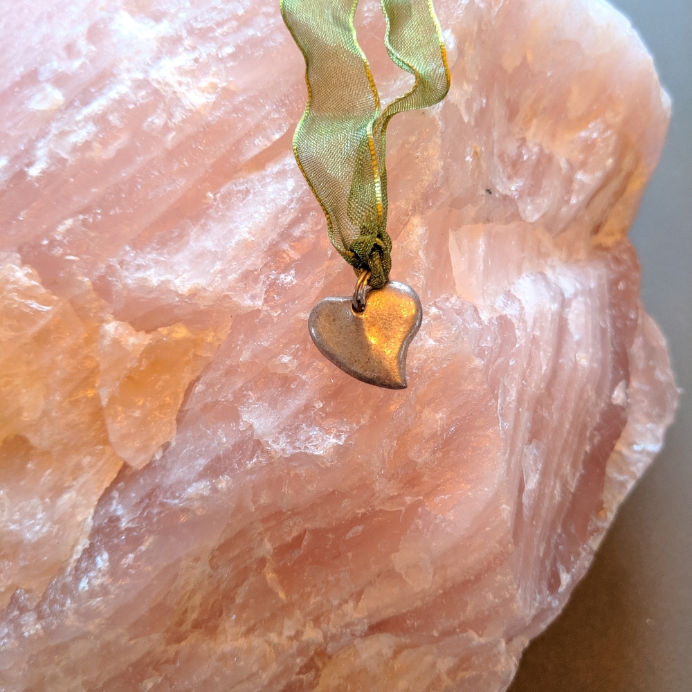 Handmade silver Heart pendant silk ribbon necklace - Picture 6 of 6
